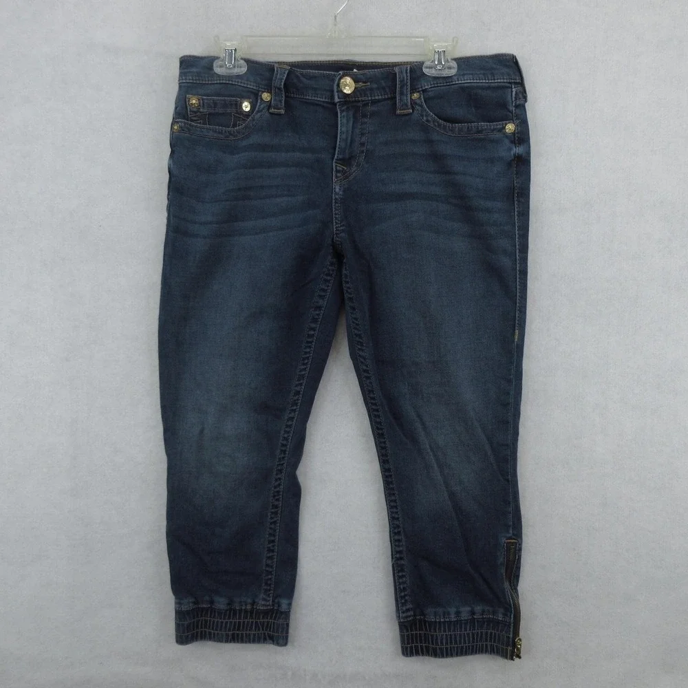 True Religion Section Jogger Jeans Mens Blue Wash Cropped Zipper Cuff Fits 31